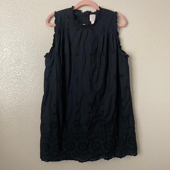 Gap x Doen Dress Womens Medium Black Eyelet Mini Ruffle Pleated Boho Cottagecore - Picture 3 of 10